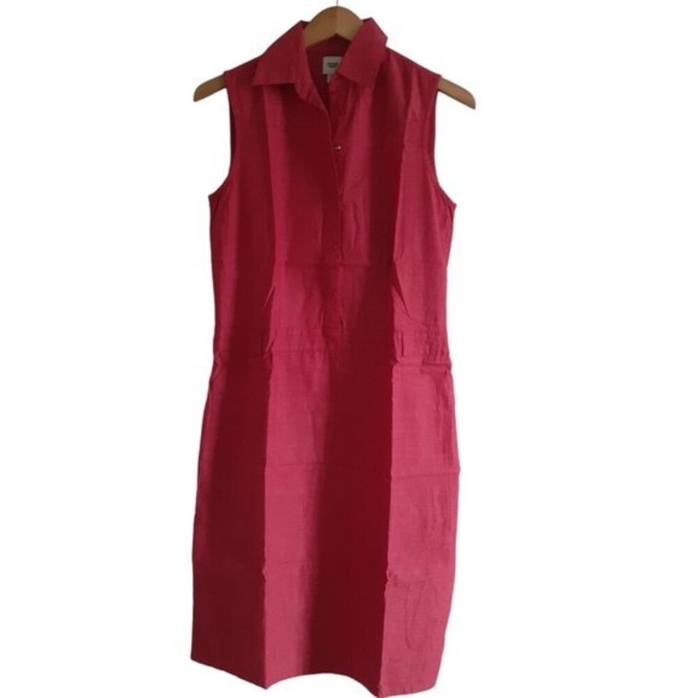 Bossini Jeans Red Chambray Sleeveless Collared Midi Dress Size 11
